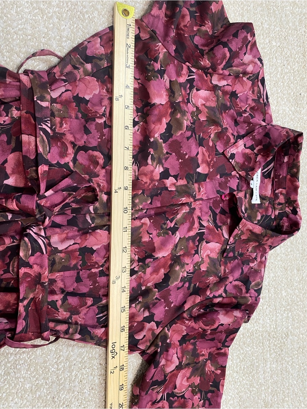 10 Crosby Derek Lam Maroon and Pink Floral Long-Sleeve Pleated Dress Size 4 - Picture 10 of 16